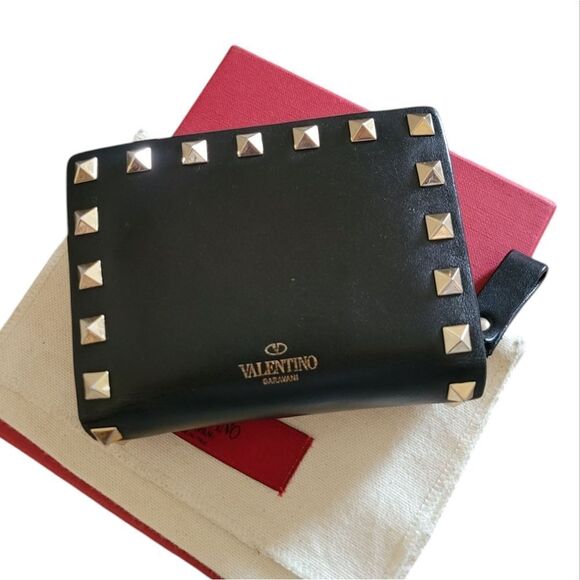 Valentino Handbags - Valentino Black Studded Compact Leather Wallet